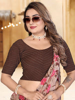 Load image into Gallery viewer, Women's Brown Lycra Saree Blouse with Stylish Dot Pattern & Half Sleeves