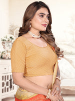 Load image into Gallery viewer, Women's Gold Lycra Stretchable Saree Blouse with Stylish Dot Pattern & Half Sleeves