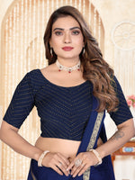 Load image into Gallery viewer, Graceful Navy Blue Foil Dotted Readymade Saree Blouse