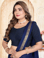 Load image into Gallery viewer, Graceful Navy Blue Foil Dotted Readymade Saree Blouse