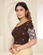 Load image into Gallery viewer, Coffee Sequins & Embroidered Readymade Saree Blouse