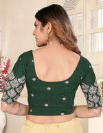 Load image into Gallery viewer, Bottle Green Sequins & Embroidered Readymade Saree Blouse