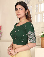 Load image into Gallery viewer, Bottle Green Sequins & Embroidered Readymade Saree Blouse