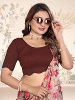 Load image into Gallery viewer, Designer Coffee Lycra Blouse with Swarovski Work & Scalloped Hem