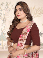 Load image into Gallery viewer, Designer Coffee Lycra Blouse with Swarovski Work & Scalloped Hem