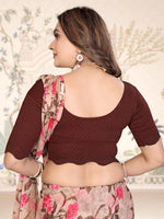 Load image into Gallery viewer, Designer Coffee Lycra Blouse with Swarovski Work & Scalloped Hem