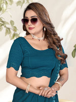 Load image into Gallery viewer, Stylish Teal Lycra Blouse with Swarovski Work & Scalloped Finishing