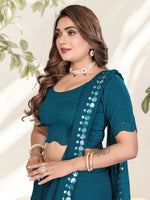 Load image into Gallery viewer, Stylish Teal Lycra Blouse with Swarovski Work & Scalloped Finishing