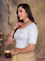 Load image into Gallery viewer, Silver Premium Shimmer Textured Readymade Saree Blouse