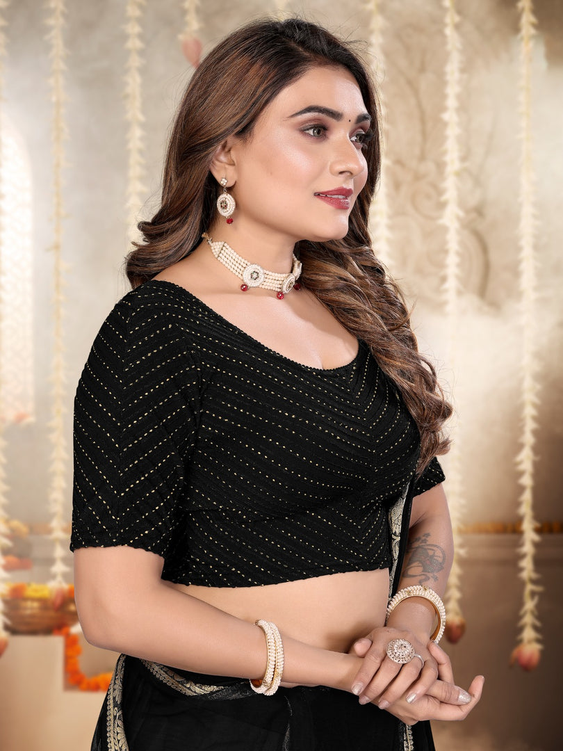 Women’s Black Designer Foil-Dotted Textured Lycra Stretchable Saree Blouse