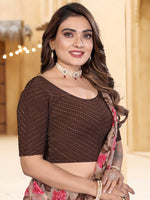 Load image into Gallery viewer, Women's Brown Lycra Saree Blouse with Stylish Dot Pattern &amp; Half Sleeves