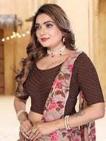 Load image into Gallery viewer, Women's Brown Lycra Saree Blouse with Stylish Dot Pattern &amp; Half Sleeves