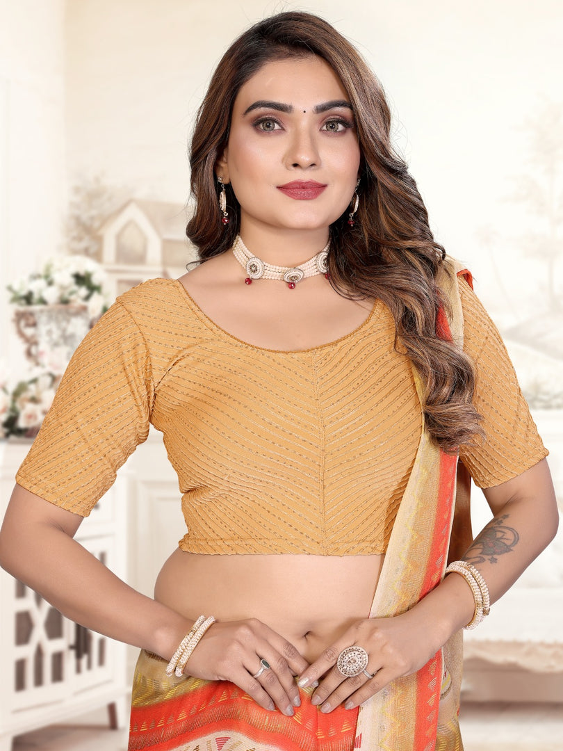 Women's Gold Lycra Stretchable Saree Blouse with Stylish Dot Pattern & Half Sleeves