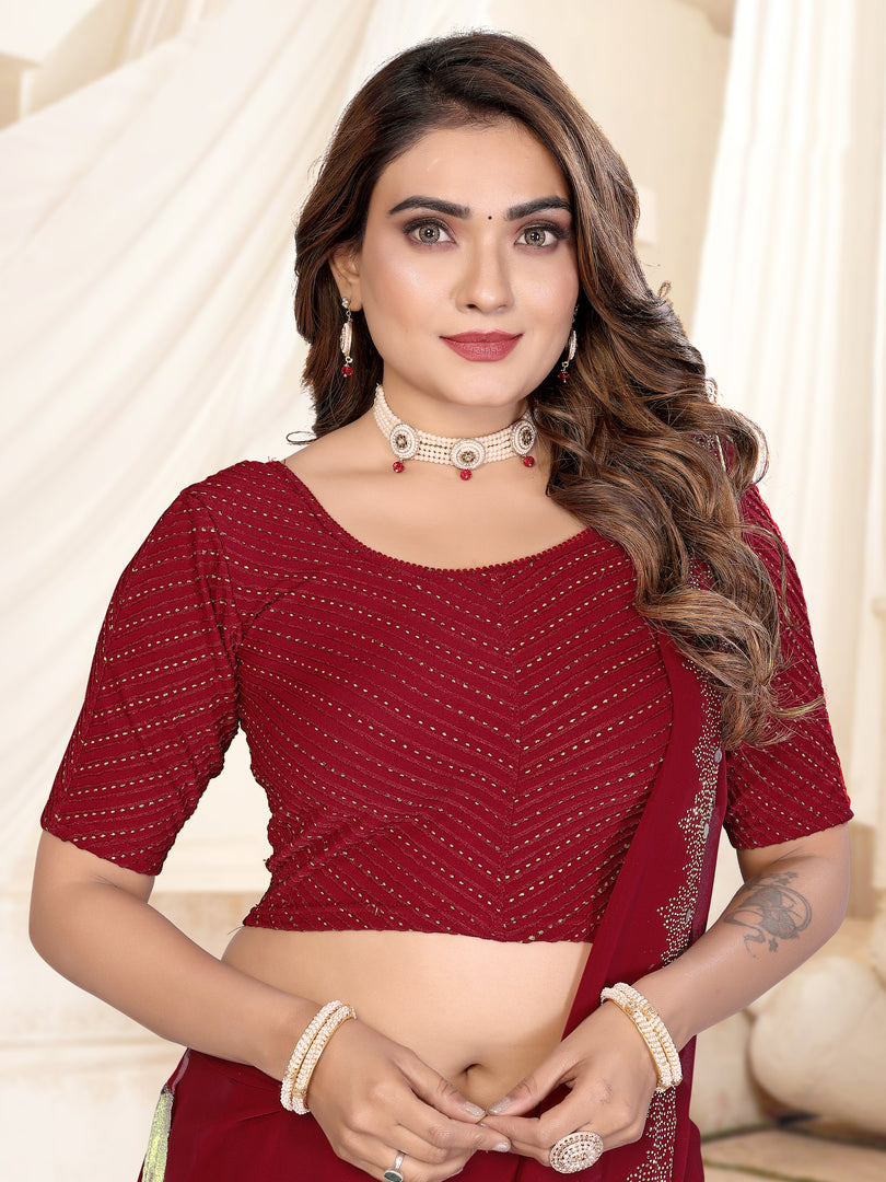 Elegant Maroon Foil Dotted Readymade Saree Blouse