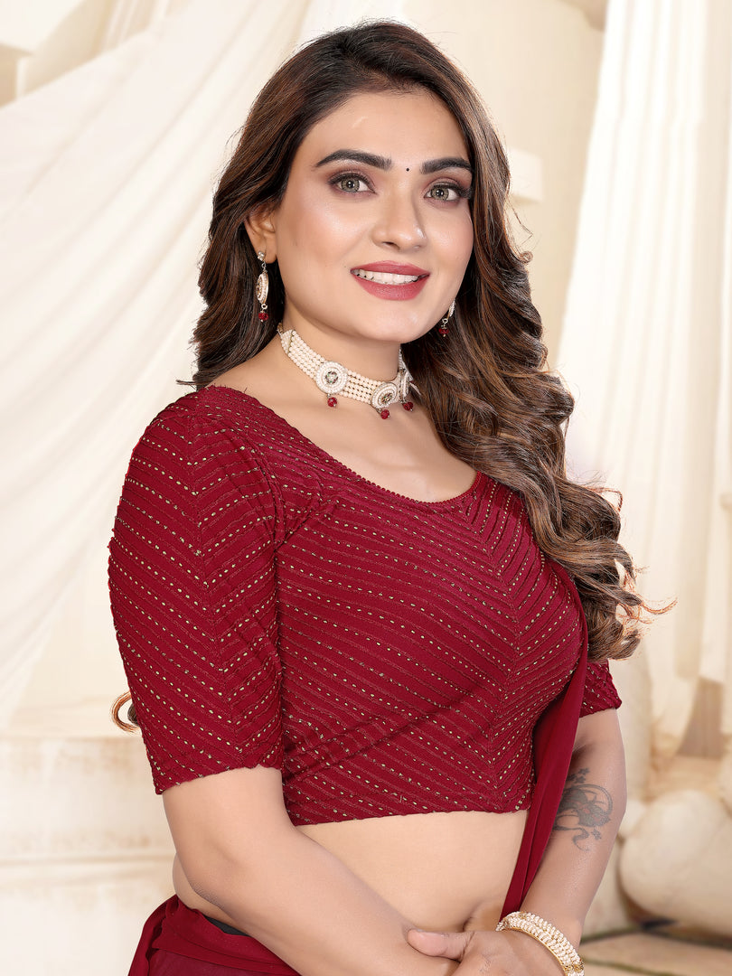Elegant Maroon Foil Dotted Readymade Saree Blouse