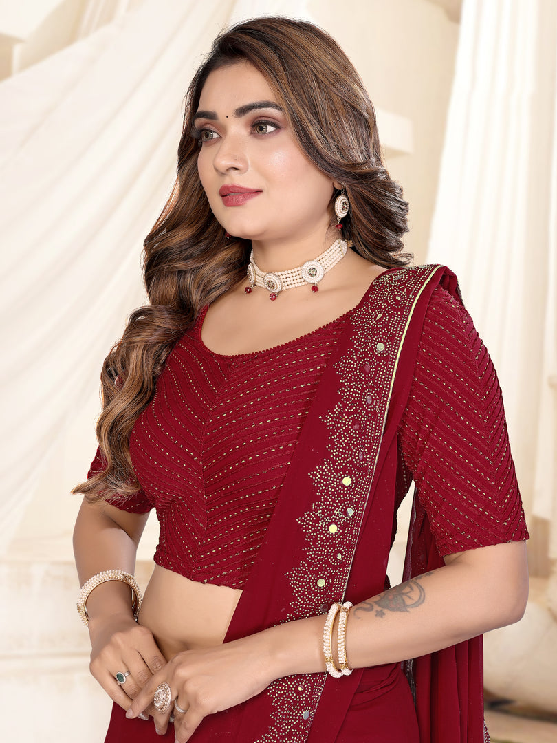Elegant Maroon Foil Dotted Readymade Saree Blouse