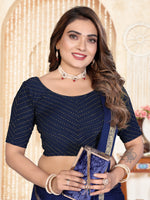 Load image into Gallery viewer, Graceful Navy Blue Foil Dotted Readymade Saree Blouse