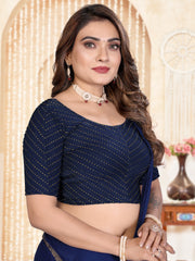 Graceful Navy Blue Foil Dotted Readymade Saree Blouse