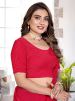 Load image into Gallery viewer, Pink Lycra Stretchable Saree Blouse with Dot Pattern &amp; Half Sleeves