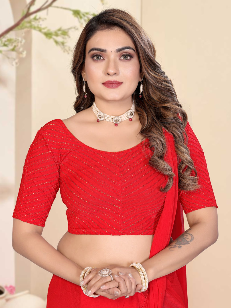 Women's Red Lycra Stitched Saree Blouse Ready Made & Ready to Wear