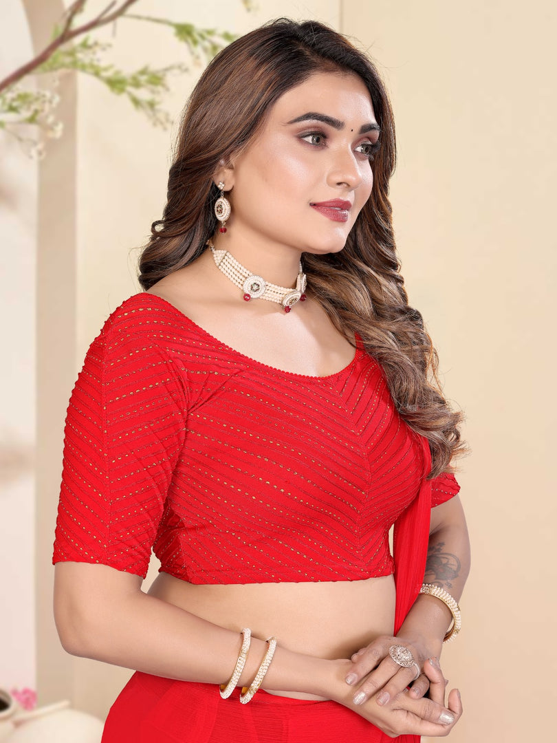 Women's Red Lycra Stitched Saree Blouse Ready Made & Ready to Wear