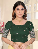 Load image into Gallery viewer, Bottle Green Sequins &amp; Embroidered Readymade Saree Blouse