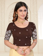 Load image into Gallery viewer, Coffee Sequins &amp; Embroidered Readymade Saree Blouse