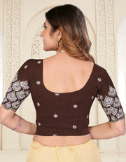 Coffee Sequins & Embroidered Readymade Saree Blouse