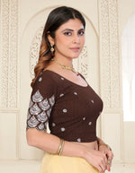 Load image into Gallery viewer, Coffee Sequins &amp; Embroidered Readymade Saree Blouse