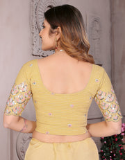 Light Gold Sequins & Embroidered Readymade Saree Blouse