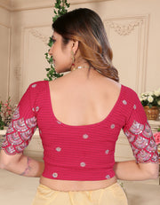 Pink Sequins & Embroidered Readymade Saree Blouse