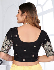Black Sequins & Embroidered Readymade Saree Blouse