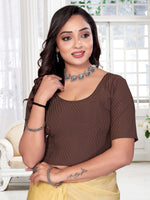 Load image into Gallery viewer, Elegant Coffee Textured Pattern Readymade Saree Blouse
