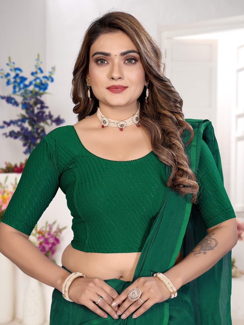 Women's Green Lycra Stitched Saree Blouse – Ready Made & Ready to Wear