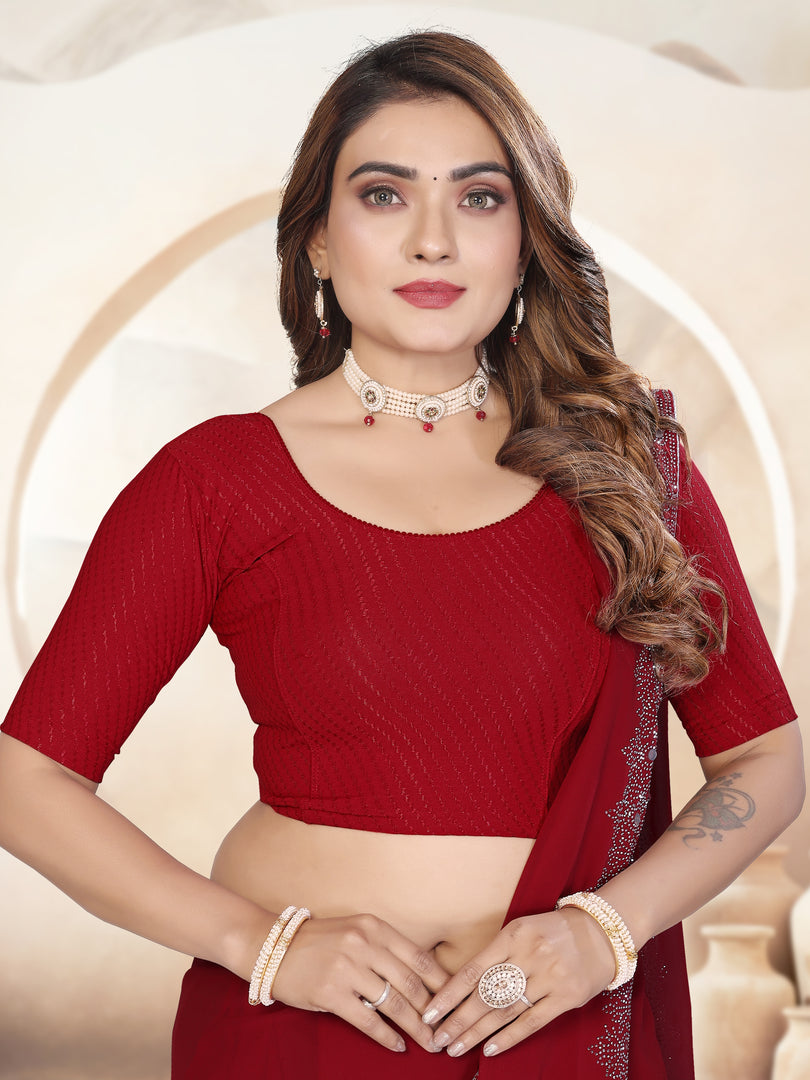 Graceful Maroon Textured Pattern Readymade Saree Blouse
