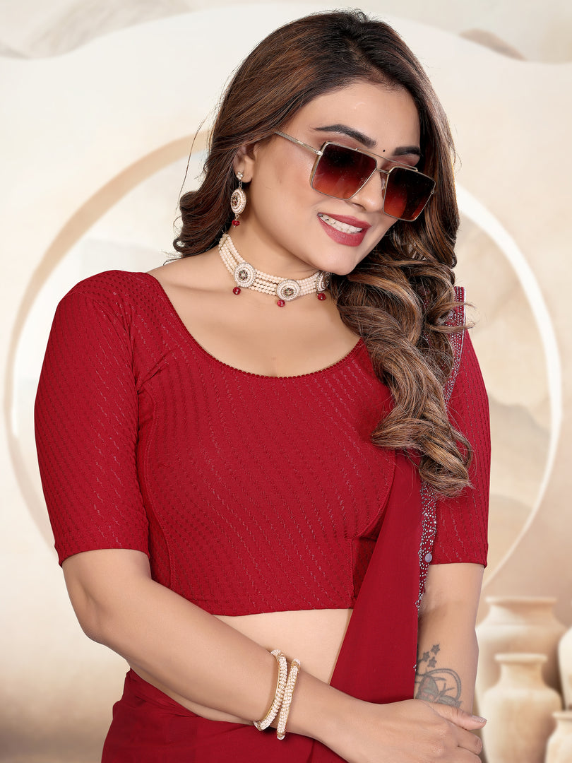 Graceful Maroon Textured Pattern Readymade Saree Blouse
