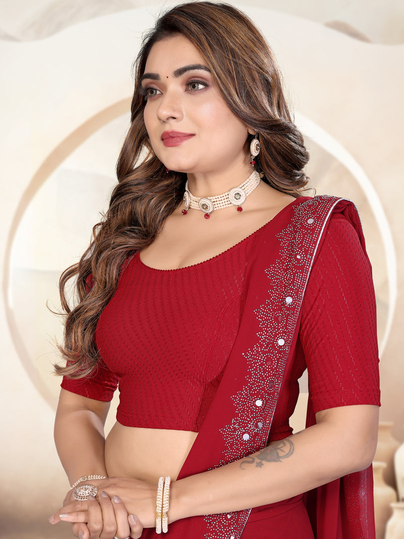 Graceful Maroon Textured Pattern Readymade Saree Blouse