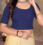 Load image into Gallery viewer, Elegant Navy Textured Pattern Readymade Saree Blouse
