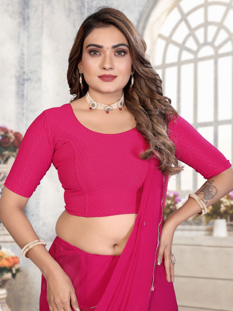 Women's Pink Lycra Stitched Saree Blouse Ready Made & Ready to Wear