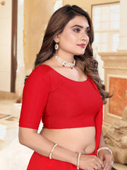 Women's Red Lycra Stitched Saree Blouse – Ready Made & Ready to Wear