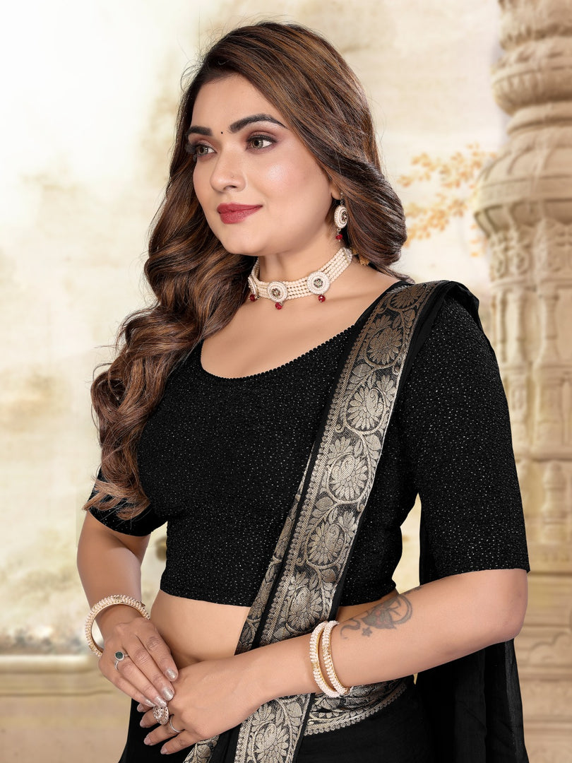 Elegant Black Lycra Stitched Saree Blouse Ready Made & Ready to Wear