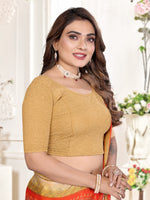 Load image into Gallery viewer, Graceful Golden Lycra Stitched Saree Blouse Ready Made &amp; Ready to Wear