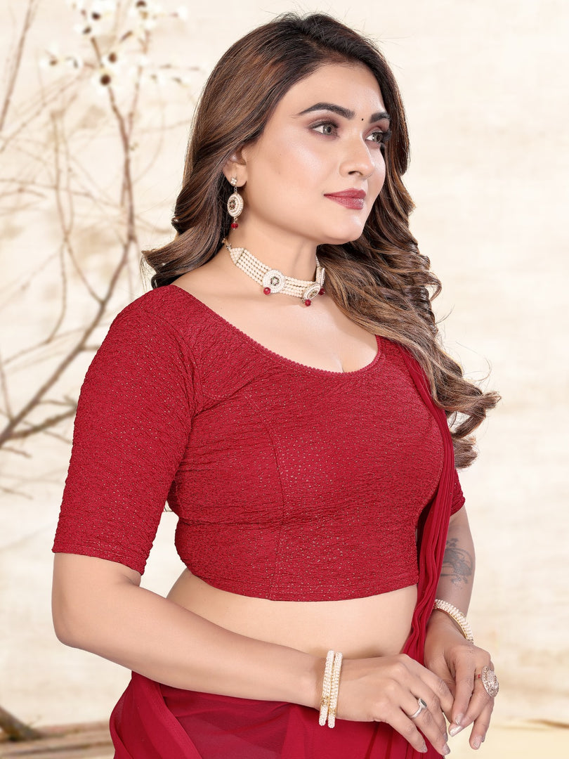 Stunning Maroon Lycra Stitched Saree Blouse Ready Made & Ready to Wear
