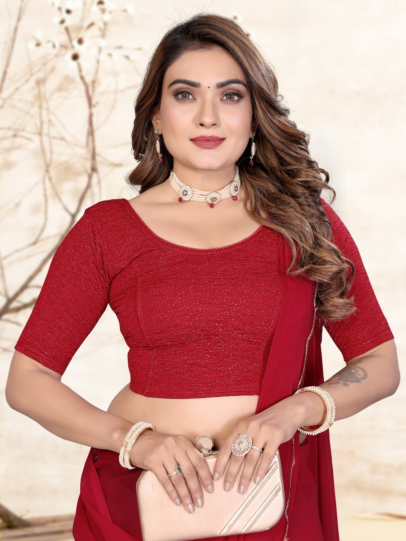 Stunning Maroon Lycra Stitched Saree Blouse Ready Made & Ready to Wear