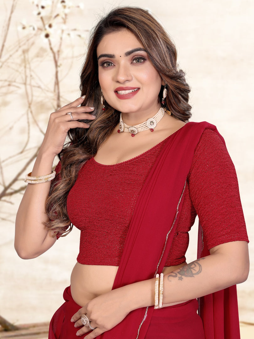 Stunning Maroon Lycra Stitched Saree Blouse Ready Made & Ready to Wear