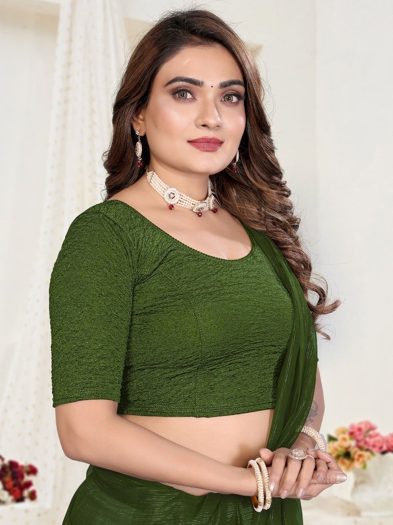 Charming Olive Lycra Stitched Saree Blouse Ready Made & Ready to Wear