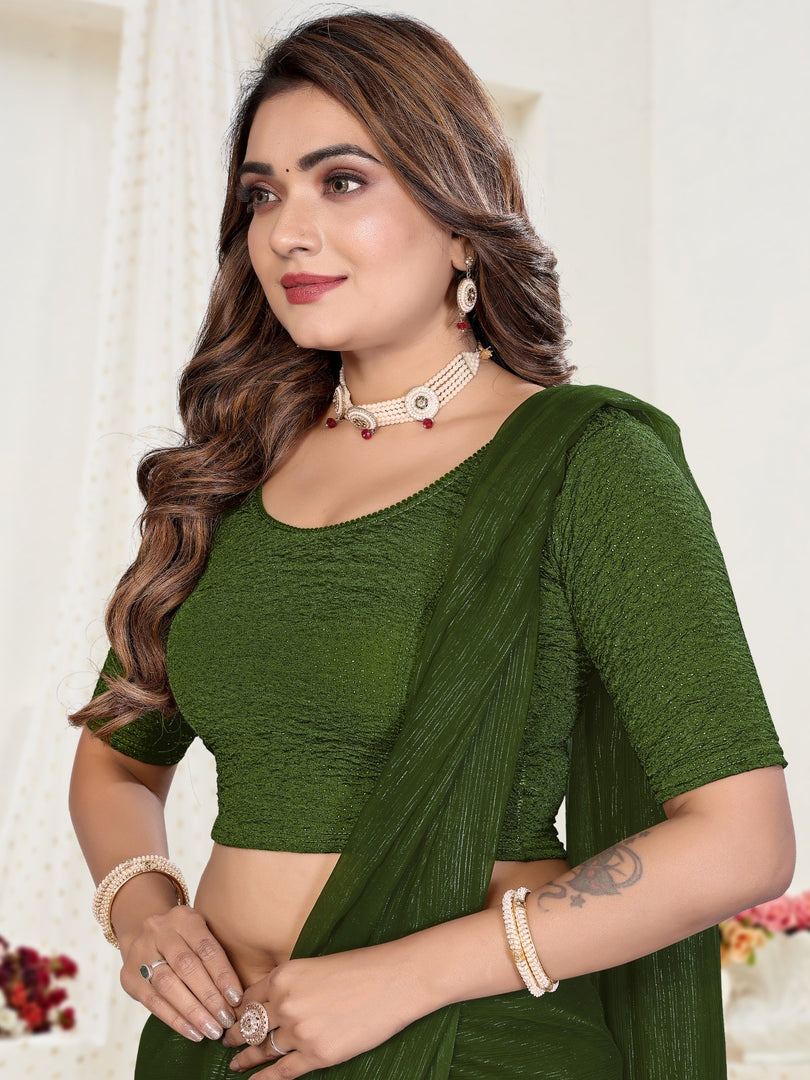 Charming Olive Lycra Stitched Saree Blouse Ready Made & Ready to Wear