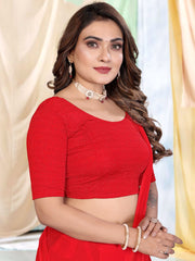 Elegant Red Lycra Stitched Saree Blouse Ready Made & Ready to Wear