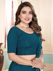 Graceful Teal Lycra Stitched Saree Blouse Ready Made & Ready to Wear