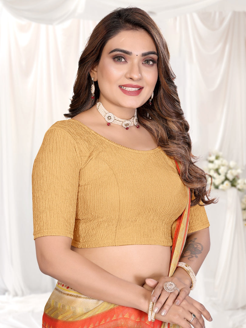 Elegant Crushed Texture Golden Readymade Saree Blouse